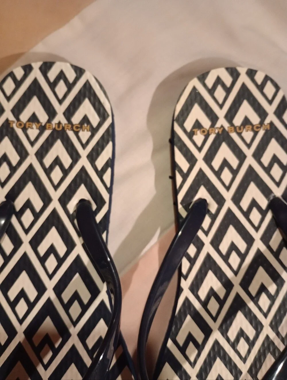 Tory Burch Navy Blue And White Flip Flops
